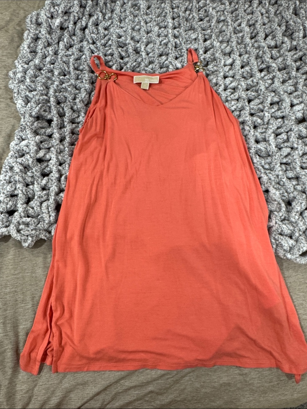 Michael Kors Coral V-Neck Tank with Gold Ring Straps